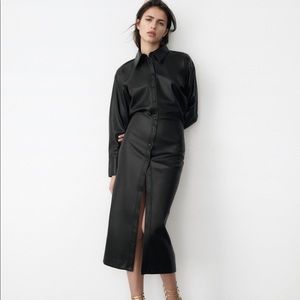 Faux Leather Shirt Dress